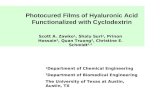 Photocured Films of Hyaluronic Acid Functionalized with Cyclodextrin Scott A. Zawko 1, Shalu Suri 2, Prinon Hossain 2, Quan Truong 2, Christine E. Schmidt.