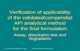 Dar es Salaam, August, 21-25, 2006Dr. Birgit Schmauser, BfArM, Bonn Verification of applicability of the validated/compendial API analytical method for.