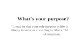 What’s your purpose? “It may be that your sole purpose in life is simply to serve as a warning to others.” -Anonymous.