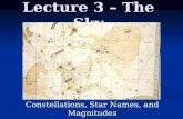Lecture 3 – The Sky Constellations, Star Names, and Magnitudes.