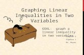 Graphing Linear Inequalities in Two Variables GOAL: graph a linear inequality in two variables Chapter 6 Algebra 1 Ms. Mayer