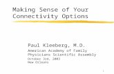 1 Making Sense of Your Connectivity Options Paul Kleeberg, M.D. American Academy of Family Physicians Scientific Assembly October 3rd, 2003 New Orleans.