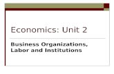 Economics: Unit 2 Business Organizations, Labor and Institutions.