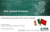 IDA Ireland Presents Attracting Chinese FDI into Ireland Eileen Sharpe Head of Strategic Development China 3 rd September 2013.