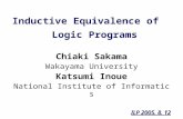 1 Inductive Equivalence of Logic Programs Chiaki Sakama Wakayama University Katsumi Inoue National Institute of Informatics ILP 2005. 8. 12.