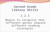 Second Grade Library Skills 2.2.3 Begins to recognize that different genres require different reading strategies