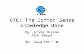 CYC: The Common Sense Knowledge Base By: Jeremy Berman Alok Sahgal Dr. Reed CSC 550.
