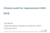Clinical audit for improvement 2013 NICE Val Moore Implementation Programme Director, NICE February 2013.