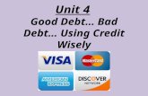 Unit 4 Good Debt… Bad Debt… Using Credit Wisely. What do we know about credit??? What is credit? How does a credit card work? Who has a credit card? What.