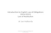 Introduction to English Law of Obligations (2014/2015) Law of Restitution dr Jan Halberda Introduction to English Law of Obligations© Jan Halberda(UJ)