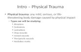 Intro – Physical Trauma Physical trauma: any mild, serious, or life- threatening body damage caused by physical impact – Types we will be studying: Abrasions.