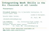Integrating Work Skills in the ELL Classroom at all Levels Presenters: Elizabeth Andress: ELL & ServSafe Instructor, EL Civics Grant Team Leader & Designer,