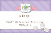 1 Sleep Staff Refresher Training Module 3. 2 Agenda  Review Crying Take Home Activity  What Parents Say about Infant Sleep  Sleep Messages  Responding.