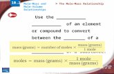 Slide 1 of 39 © Copyright Pearson Prentice Hall Mole–Mass and Mole– Volume Relationships > The Mole–Mass Relationship Use the ___________ ___________ of.