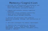1.Describe and differentiate psychological and physiological systems of memory (e.g., short-term memory, procedural memory) 2.Compare and contrast various.