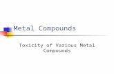Metal Compounds Toxicity of Various Metal Compounds.