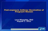 Lara Misegdes, PhD August 1, 2012 Post-exposure Anthrax Vaccination of Pregnant Women.