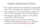 Digital Signatures (DSs) The digital signatures cannot be separated from the message and attached to another The signature is not only tied to signer but.
