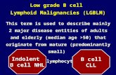 Low grade B cell Lymphoid Malignancies (LGBLM) This term is used to describe mainly 2 major disease entities of adults and elderly (median age >50) that.