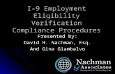 I-9 Employment Eligibility Verification Compliance Procedures Presented by: David H. Nachman, Esq. And Gina Giambalvo.