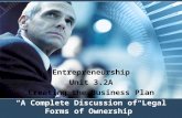 “A Complete Discussion of Legal Forms of Ownership” Entrepreneurship Unit 3.2A Creating the Business Plan.