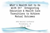 What’s Health Got to Do With It? Integrating Education & Health Care Transitions to Achieve Mutual Outcomes APSE National Conference Philadelphia, PA June.