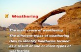 The main cause of weathering The different types of weathering How to identify landforms formed as a result of one or more types of weathering 8 8 Weathering.