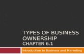 TYPES OF BUSINESS OWNERSHIP CHAPTER 6.1 Introduction to Business and Marketing.