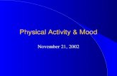 Physical Activity & Mood November 21, 2002. Physical Activity and Depression Non-clinical depression Clinical depression (DSM) –loss of interest, lowered.