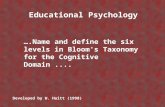 ….Name and define the six levels in Bloom's Taxonomy for the Cognitive Domain.... Educational Psychology Developed by W. Huitt (1998)