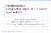Audiometric Characteristics of Children and Adults Andrea Pittman, Ph.D. Patricia Stelmachowicz, Ph.D. Boys Town National Research Hospital Funded by a.