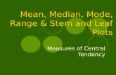 Mean, Median, Mode, Range & Stem and Leaf Plots Measures of Central Tendency.