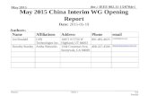 Doc.: IEEE 802.11-15/0704r1 Report May 2015 Jon Rosdahl, CSR May 2015 China Interim WG Opening Report Date: 2015-05-19 Authors: Slide 1.