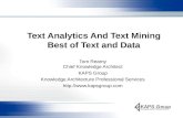 Text Analytics And Text Mining Best of Text and Data Tom Reamy Chief Knowledge Architect KAPS Group Knowledge Architecture Professional Services .