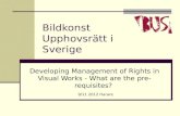 Bildkonst Upphovsrätt i Sverige Developing Management of Rights in Visual Works - What are the pre- requisites? 9/11 2012 Harare.