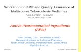 1 TG Dekker – WHO, MalaysiaFeb 2005 Active Pharmaceutical Ingredients (APIs) Workshop on GMP and Quality Assurance of Multisource Tuberculosis Medicines.