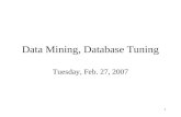 1 Data Mining, Database Tuning Tuesday, Feb. 27, 2007.