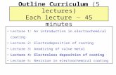 Outline Curriculum (5 lectures) Each lecture  45 minutes Lecture 1: An introduction in electrochemical coating Lecture 2: Electrodeposition of coating.