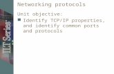 Networking protocols Unit objective: Identify TCP/IP properties, and identify common ports and protocols.