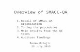 Overview of SMACC-QA 1.Recall of SMACC-QA organization 2.Tuning the procedures 3.Main results from the QC teams 4.Auditors findings Ranko Ostojic 23 July.