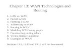Chapter 13: WAN Technologies and Routing 1. LAN vs. WAN 2. Packet switch 3. Forming a WAN 4. Addressing in WAN 5. Routing in WAN 6. Modeling WAN using