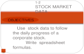 Use stock data to follow the daily progress of a corporate stock. Write spreadsheet formulas. Slide 1 1-2 STOCK MARKET DATA OBJECTIVES.