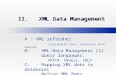 II. XML Data Management A : XML refresher using material from A. Silverschatz and M. Sapossnek B: - XML-Data Management (1) Query languages: XPATH, XQuery,