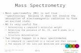 Mass spectrometry (MS) is not true “spectroscopy” because it does not involve the absorption of electromagnetic radiation to form an excited state. MS.