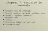 Chapter 7 –Security in Networks  Introduction to networks  Threats against network applications  Controls against network applications  Firewalls
