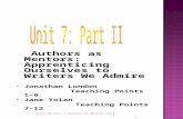 Writing Unit 7-Authors as Mentors Part 2 1 Authors as Mentors: Apprenticing Ourselves to Writers We Admire  Jonathan London Teaching Points 1-6  Jane.