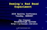 © 2007 Breakthrough Systems1 Deming’s Red Bead Experiment AICE Quality Conference Tuesday, 06MAR07 Jim Clauson Breakthrough Systems .