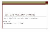 1 IES 331 Quality Control TQM / Quality Systems and Standards Week 15 September 13-15, 2005.