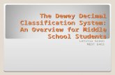 The Dewey Decimal Classification System: An Overview for Middle School Students Letitia Green MEDT 6463.