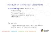 Introduction to Financial Statements Accounting is the process of: identifying measuring, and communicating economic information To permit: informed judgements.